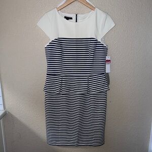 NWT Ivy and Blu Stripe Ponte Knit Peplum Dress / Blue/White / Size 12
